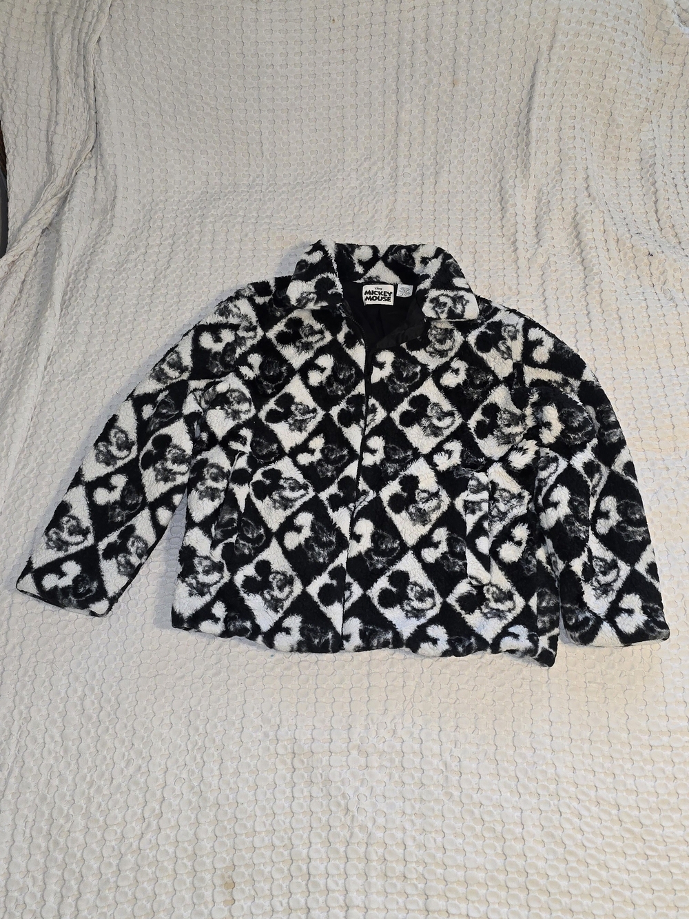 Disney Parks Mickey Mouse Harlequin Diamond Faux Fur Sherpa Jacket XS Rare HTF